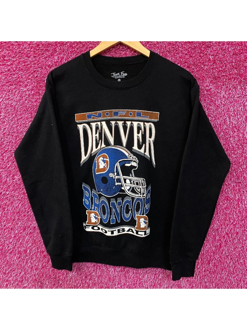 Junk Food Clothing Denver Broncos Helmet Logo Sweatshirt XS